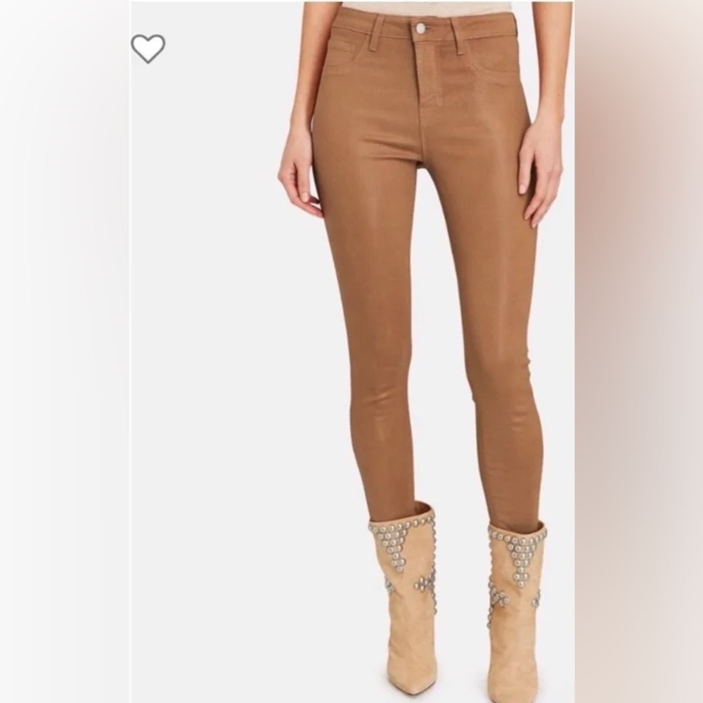 L'AGENCE Margot Skinny High Rise Hazelnut  Coated  Jeans Size 26